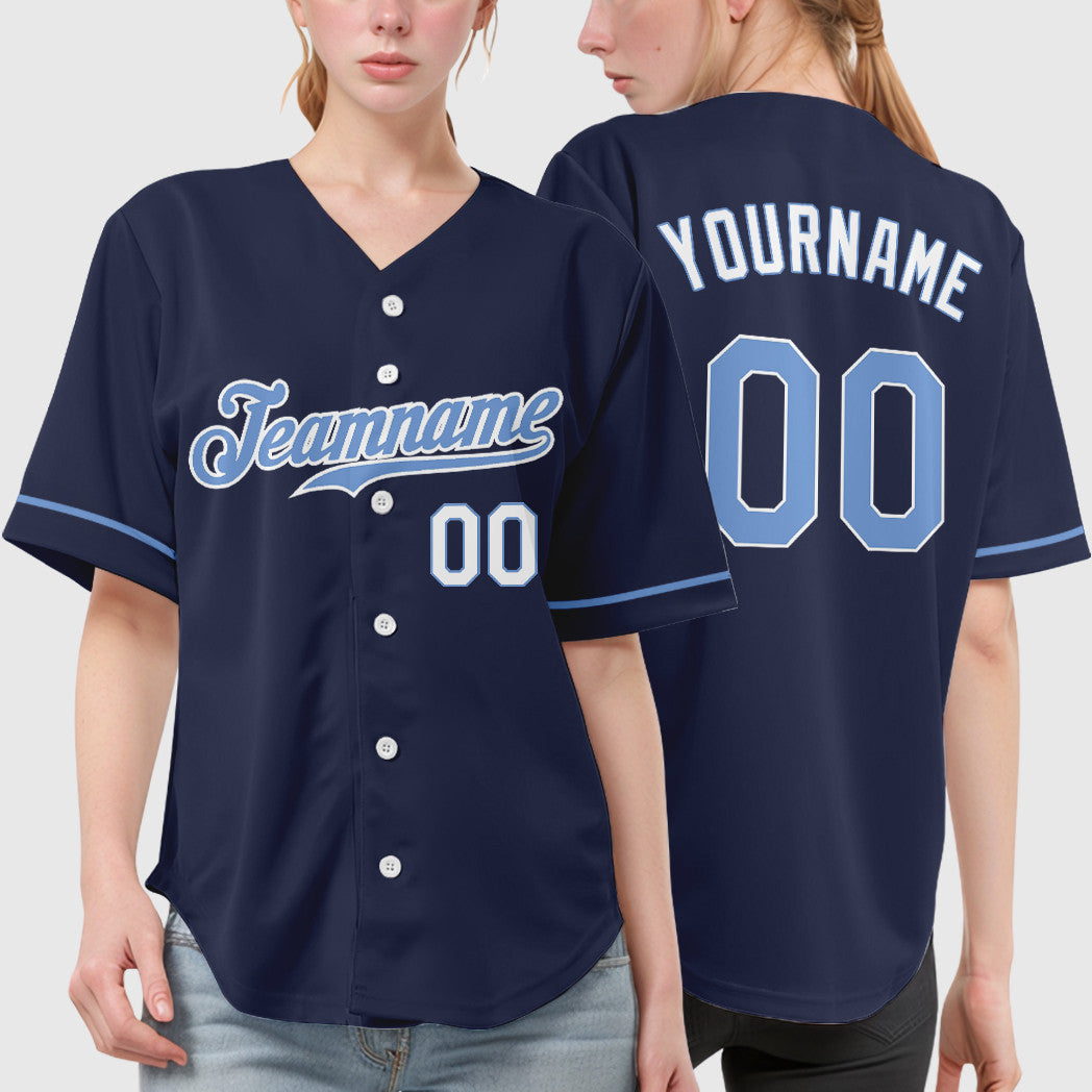 Custom Navy Light Blue-White Baseball Jersey