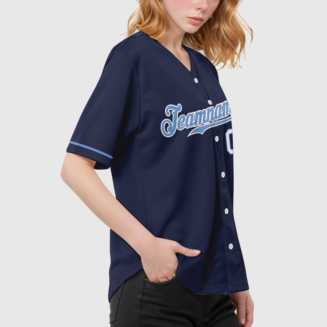 Custom Navy Light Blue-White Baseball Jersey