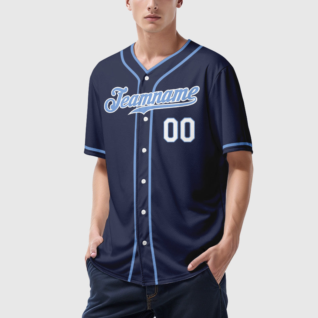 Custom Navy Light Blue-White Piping Baseball Jersey