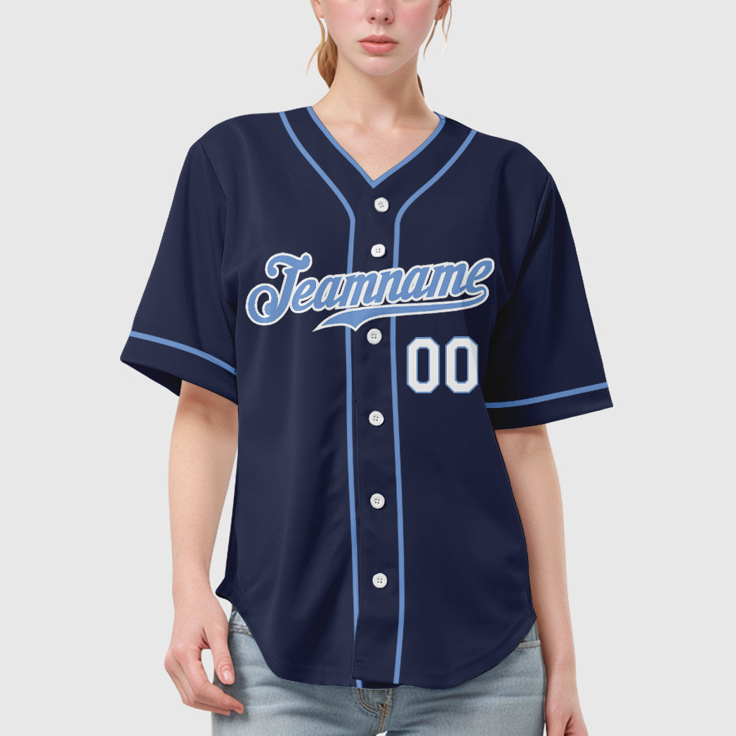 Custom Navy Light Blue-White Piping Baseball Jersey