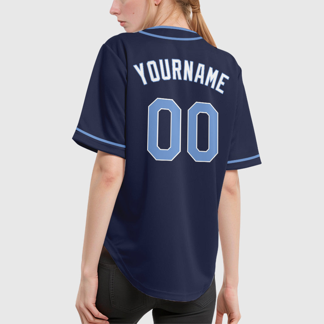 Custom Navy Light Blue-White Piping Baseball Jersey