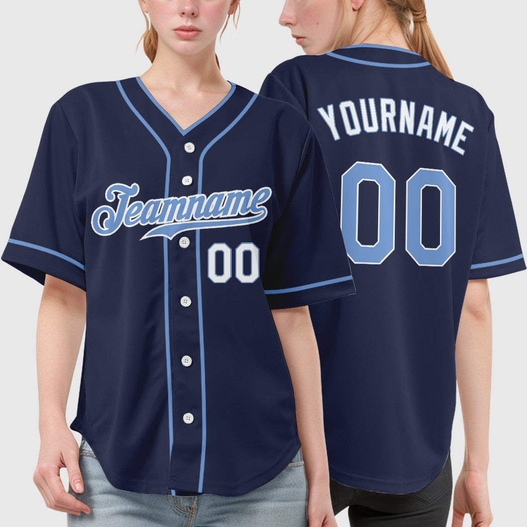 Custom Navy Light Blue-White Piping Baseball Jersey