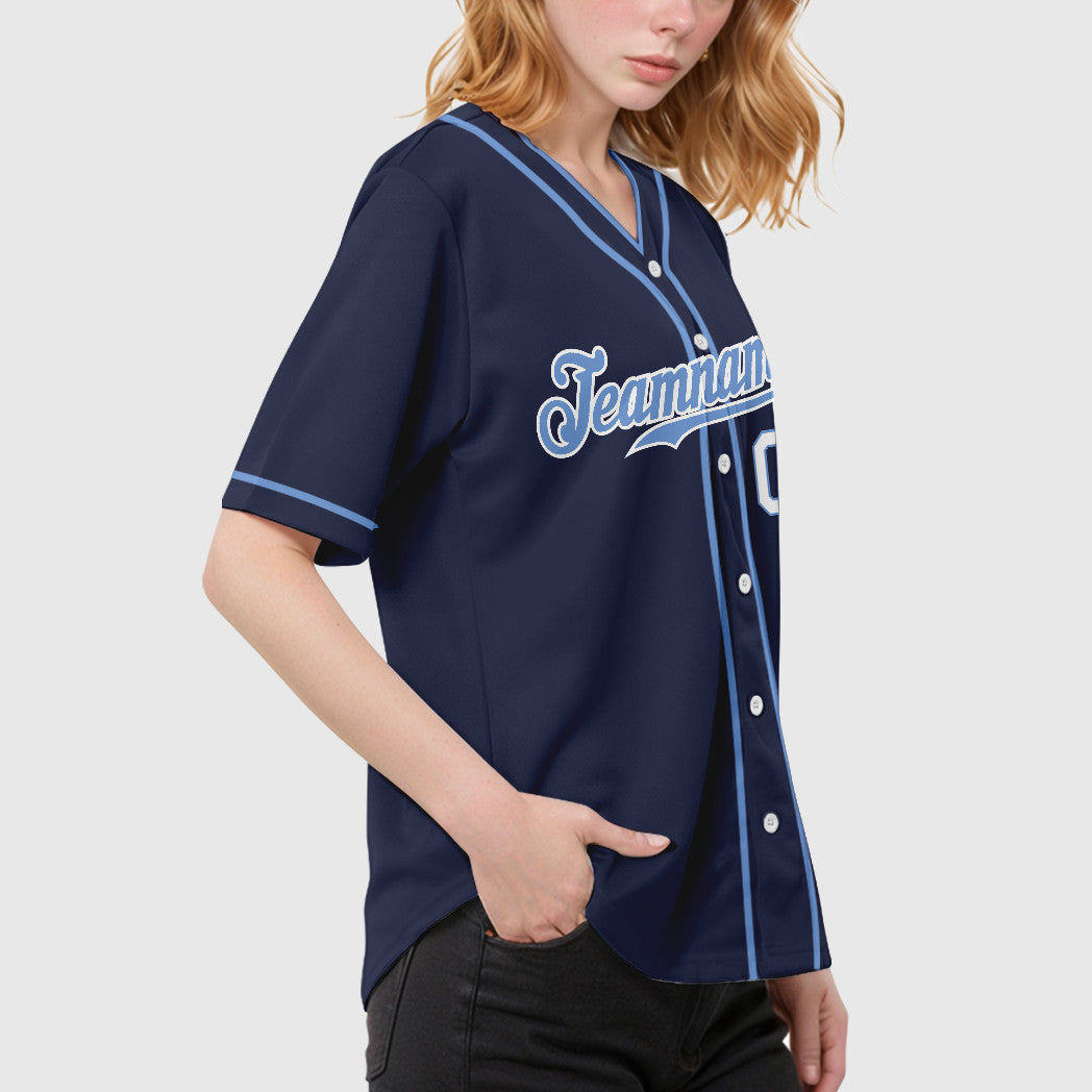 Custom Navy Light Blue-White Piping Baseball Jersey