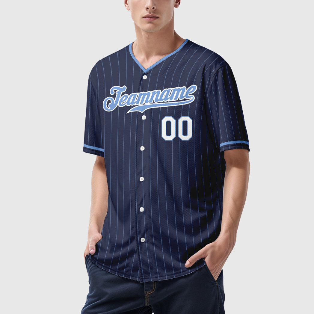 Custom Navy Light Blue-White Pinstripe Baseball Jersey