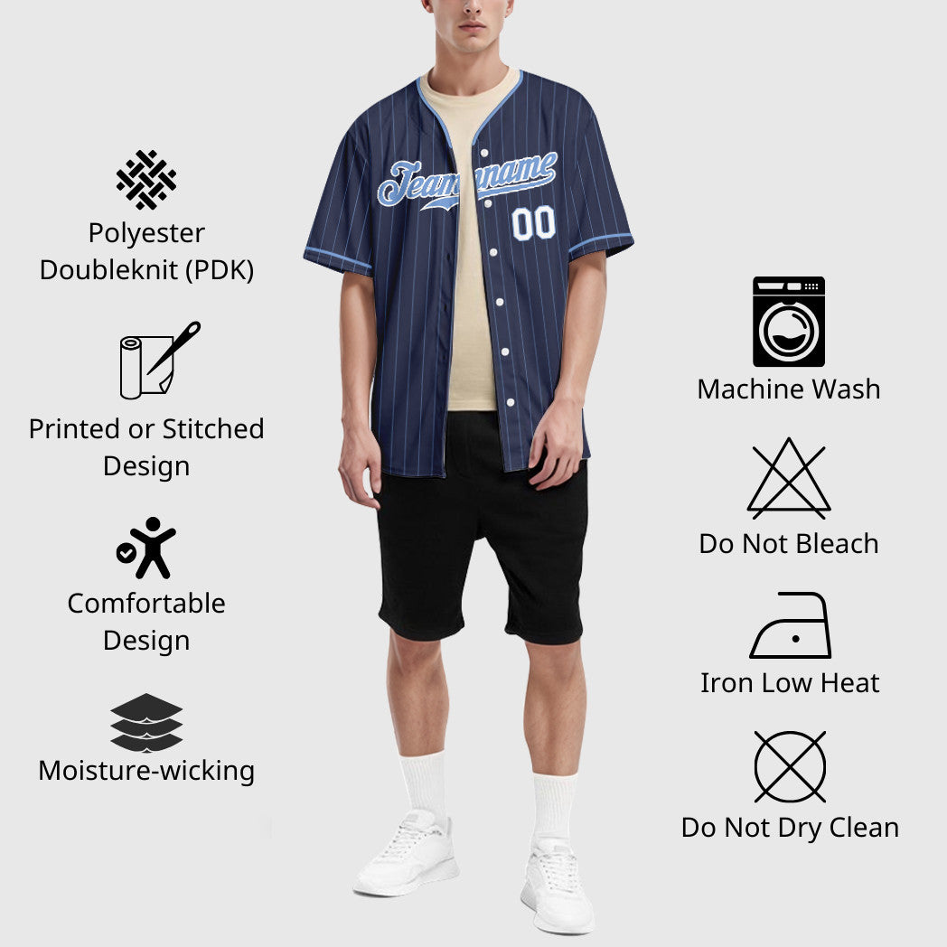 Custom Navy Light Blue-White Pinstripe Baseball Jersey