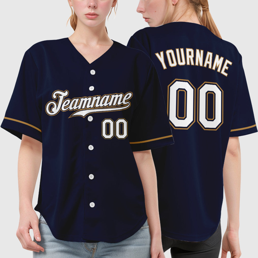 Custom Navy White-Old Gold Baseball Jersey