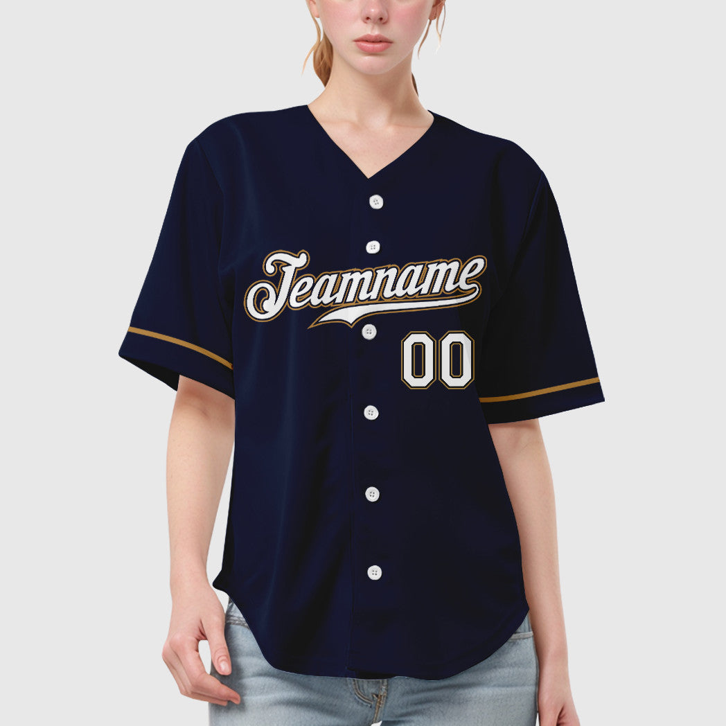 Custom Navy White-Old Gold Baseball Jersey