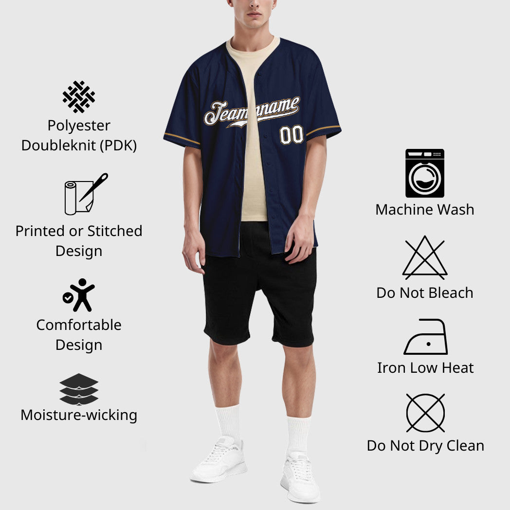 Custom Navy White-Old Gold Baseball Jersey