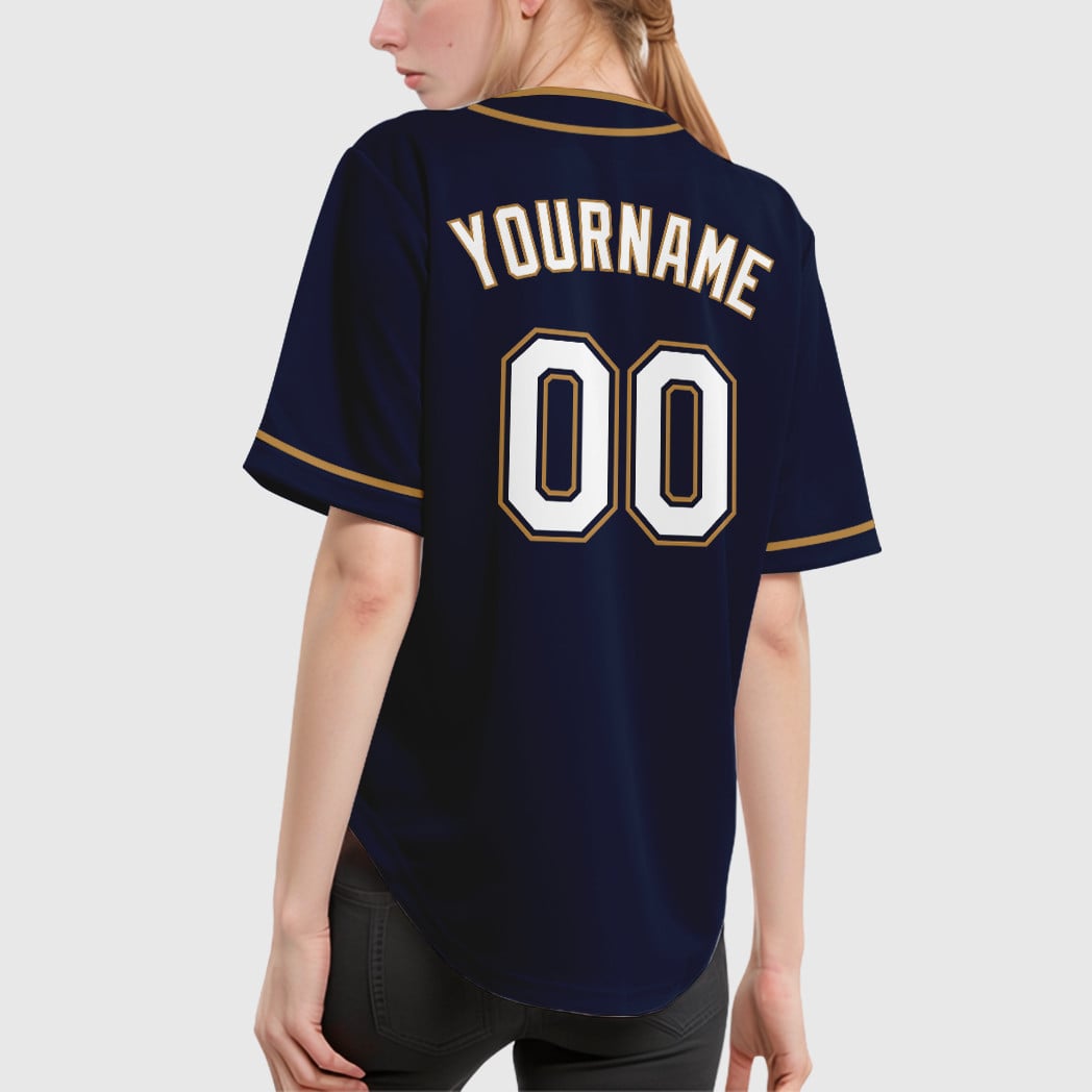 Custom Navy White-Old Gold Piping Baseball Jersey