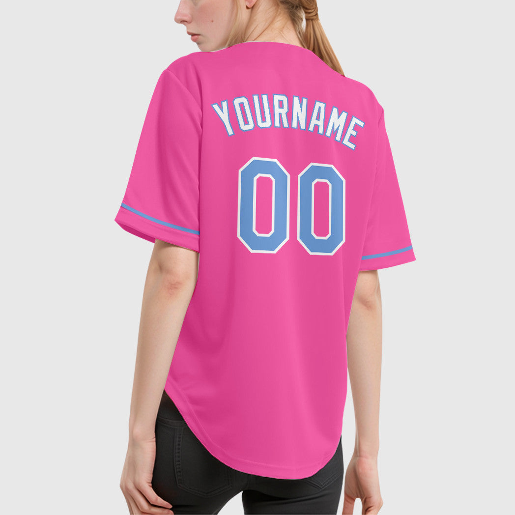 Custom Pink Light Blue-White Baseball Jersey
