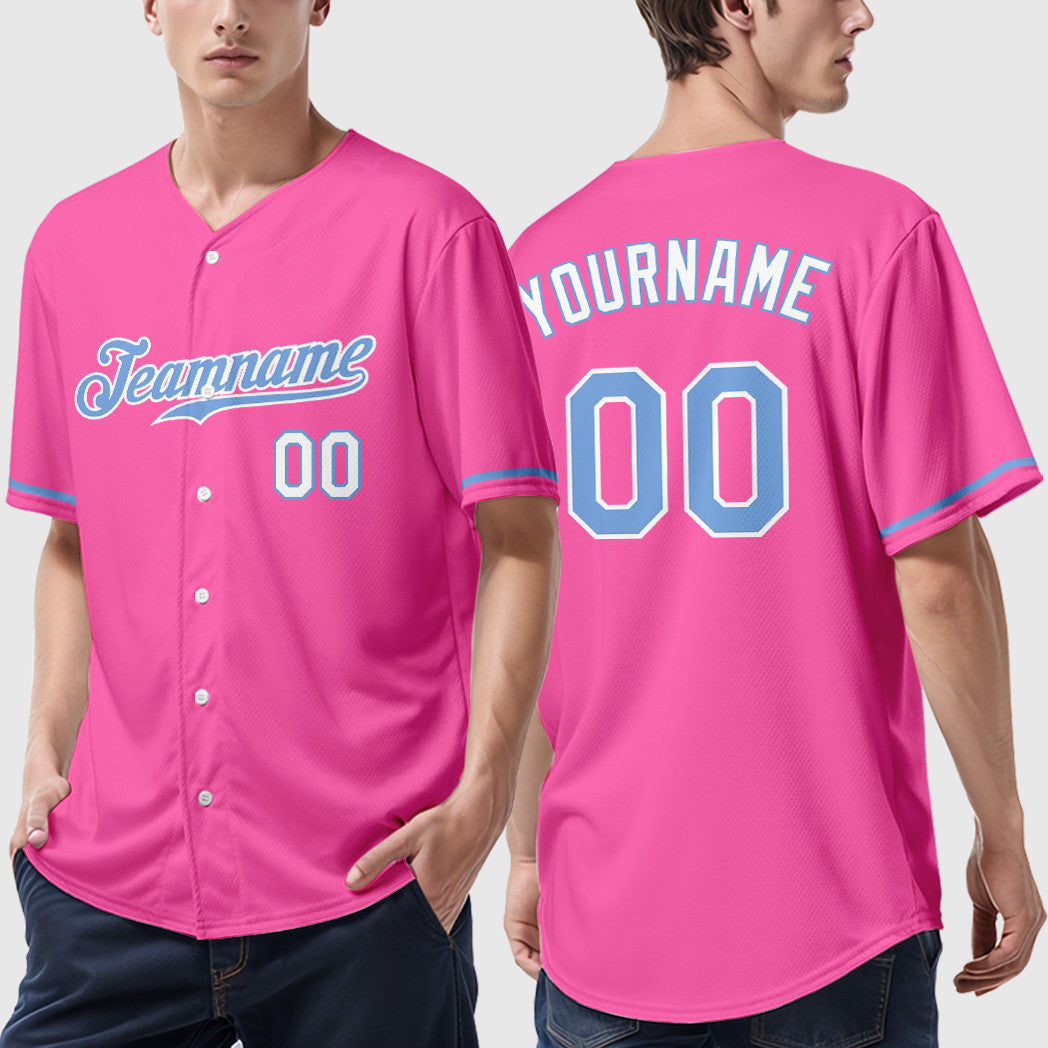 Custom Pink Light Blue-White Baseball Jersey