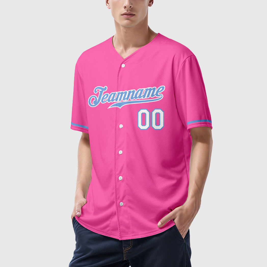 Custom Pink Light Blue-White Baseball Jersey