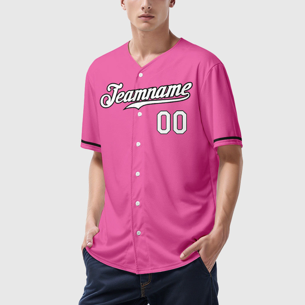 Custom Pink White-Black Baseball Jersey