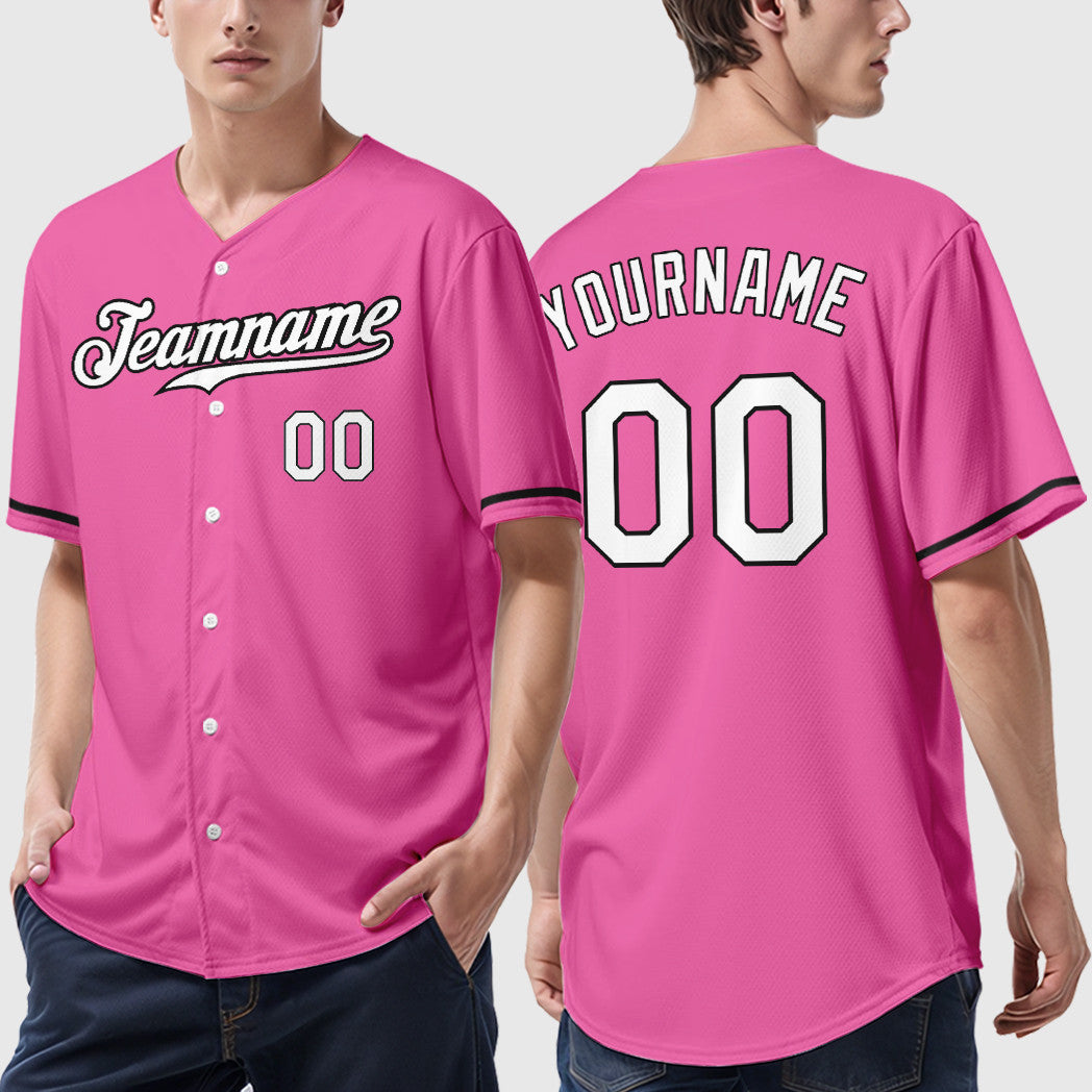 Custom Pink White-Black Baseball Jersey