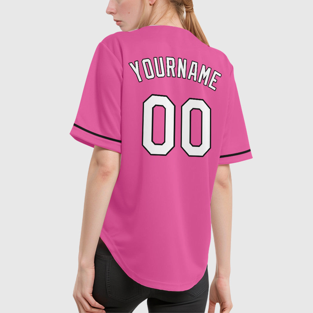 Custom Pink White-Black Baseball Jersey
