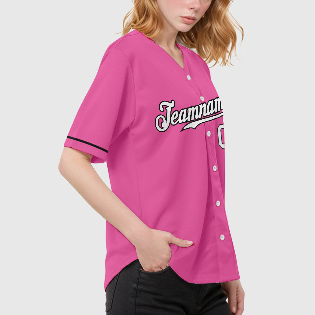 Custom Pink White-Black Baseball Jersey