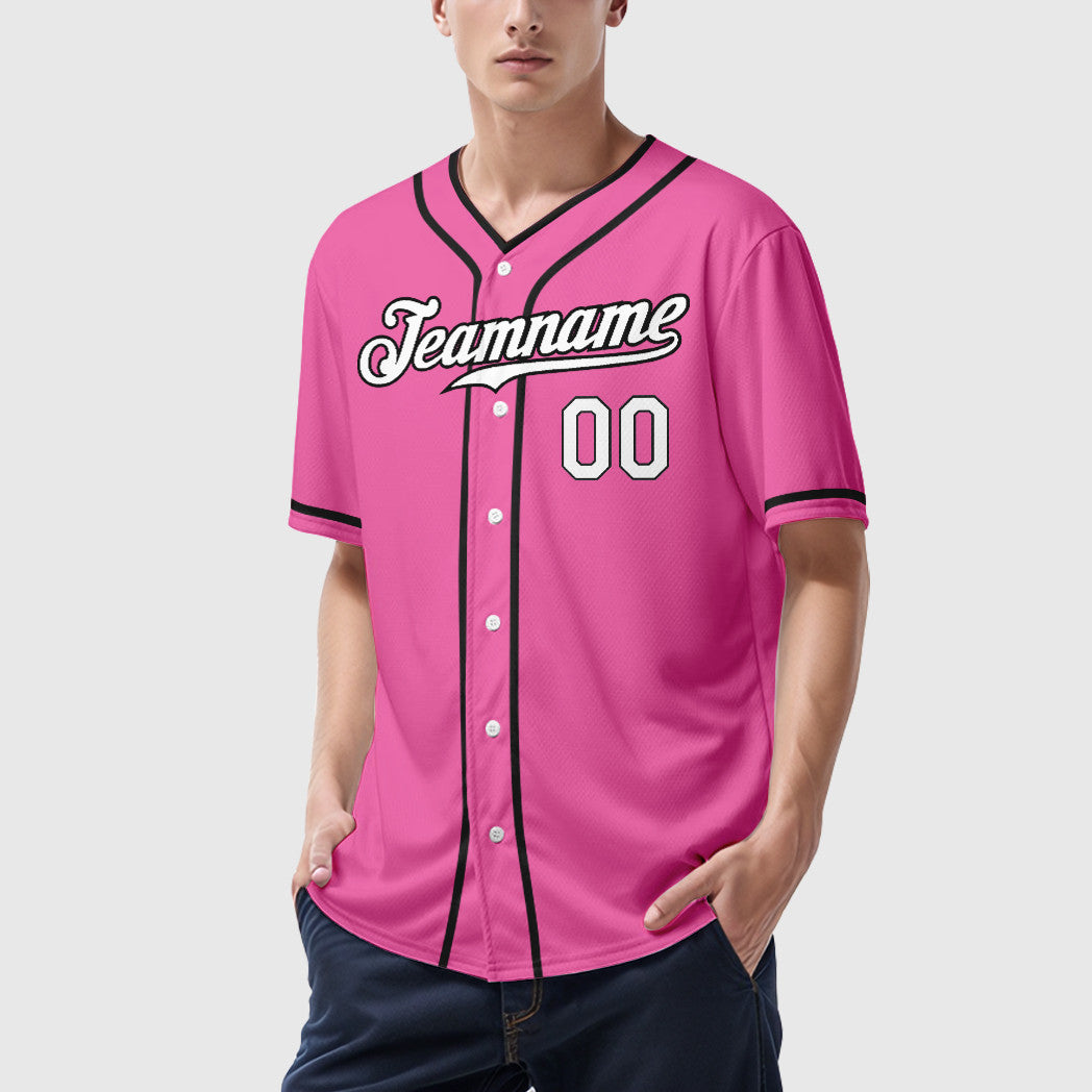 Custom Pink White-Black Piping Baseball Jersey