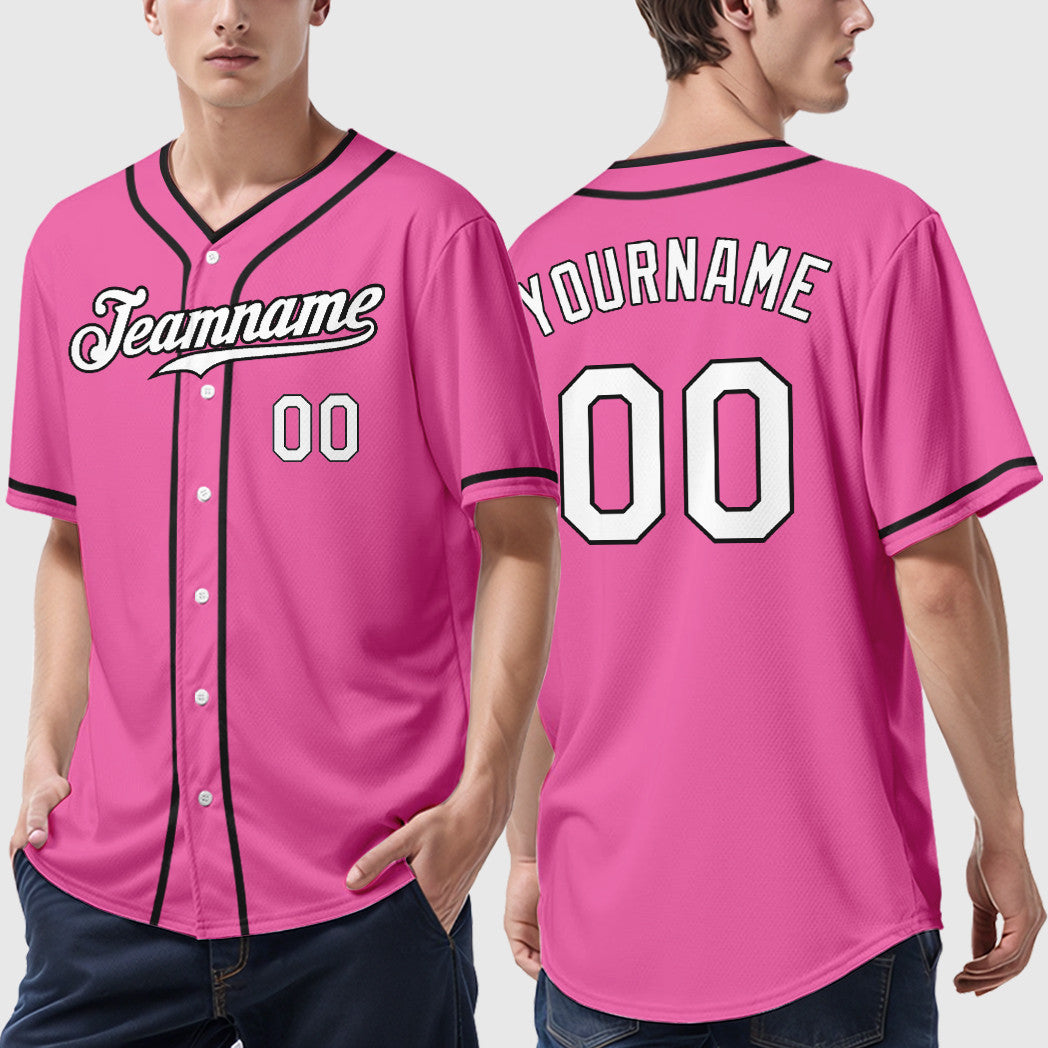 Custom Pink White-Black Piping Baseball Jersey
