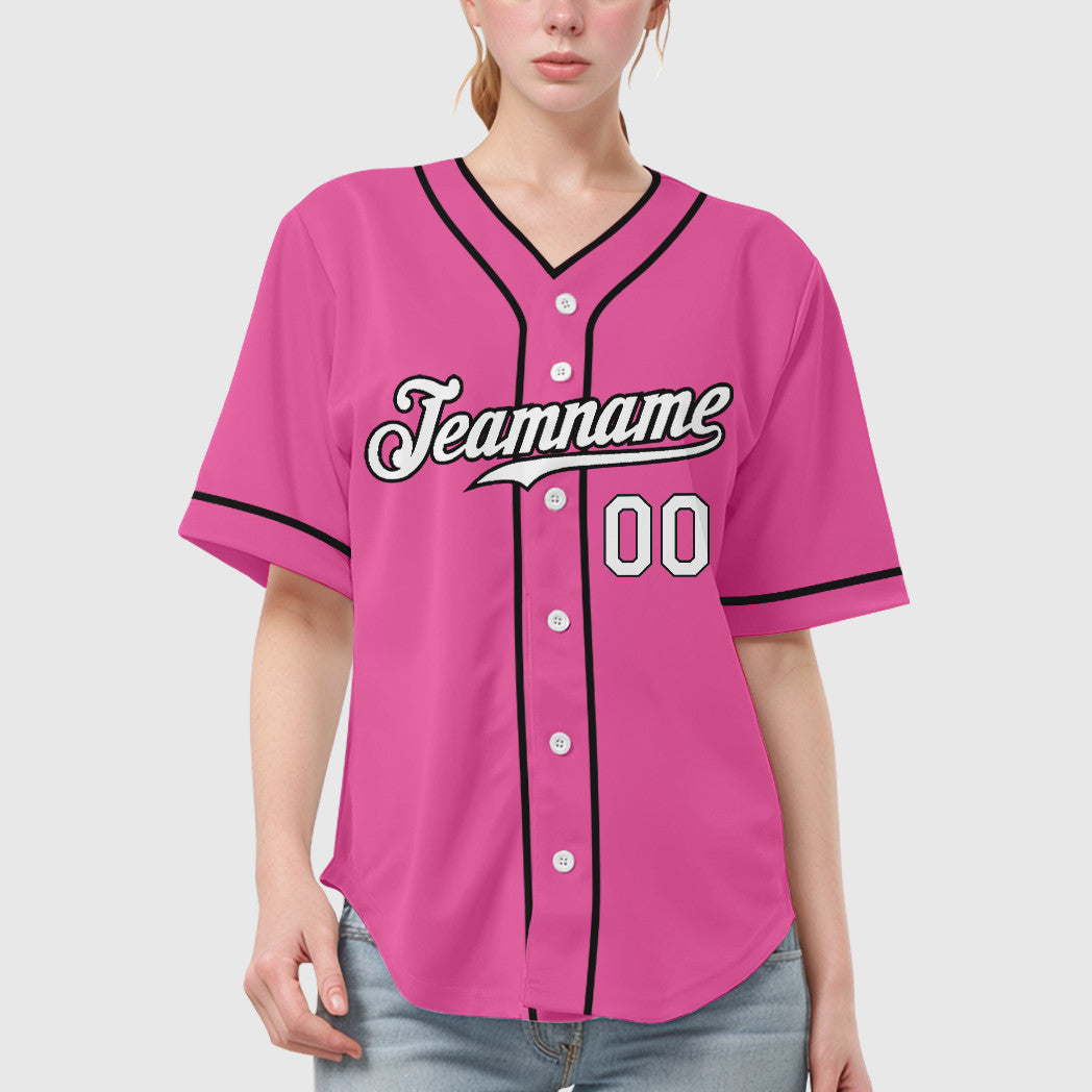 Custom Pink White-Black Piping Baseball Jersey