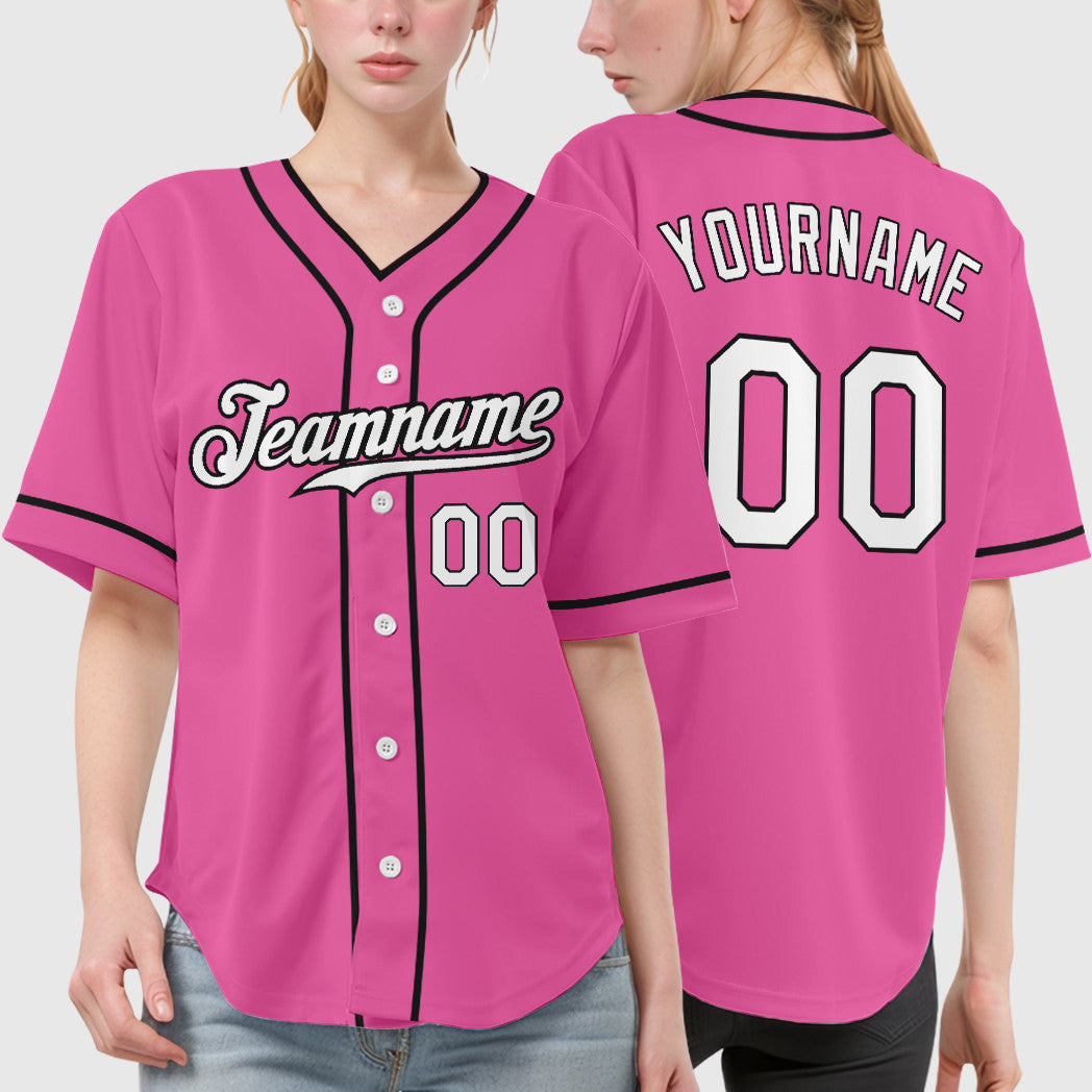 Custom Pink White-Black Piping Baseball Jersey