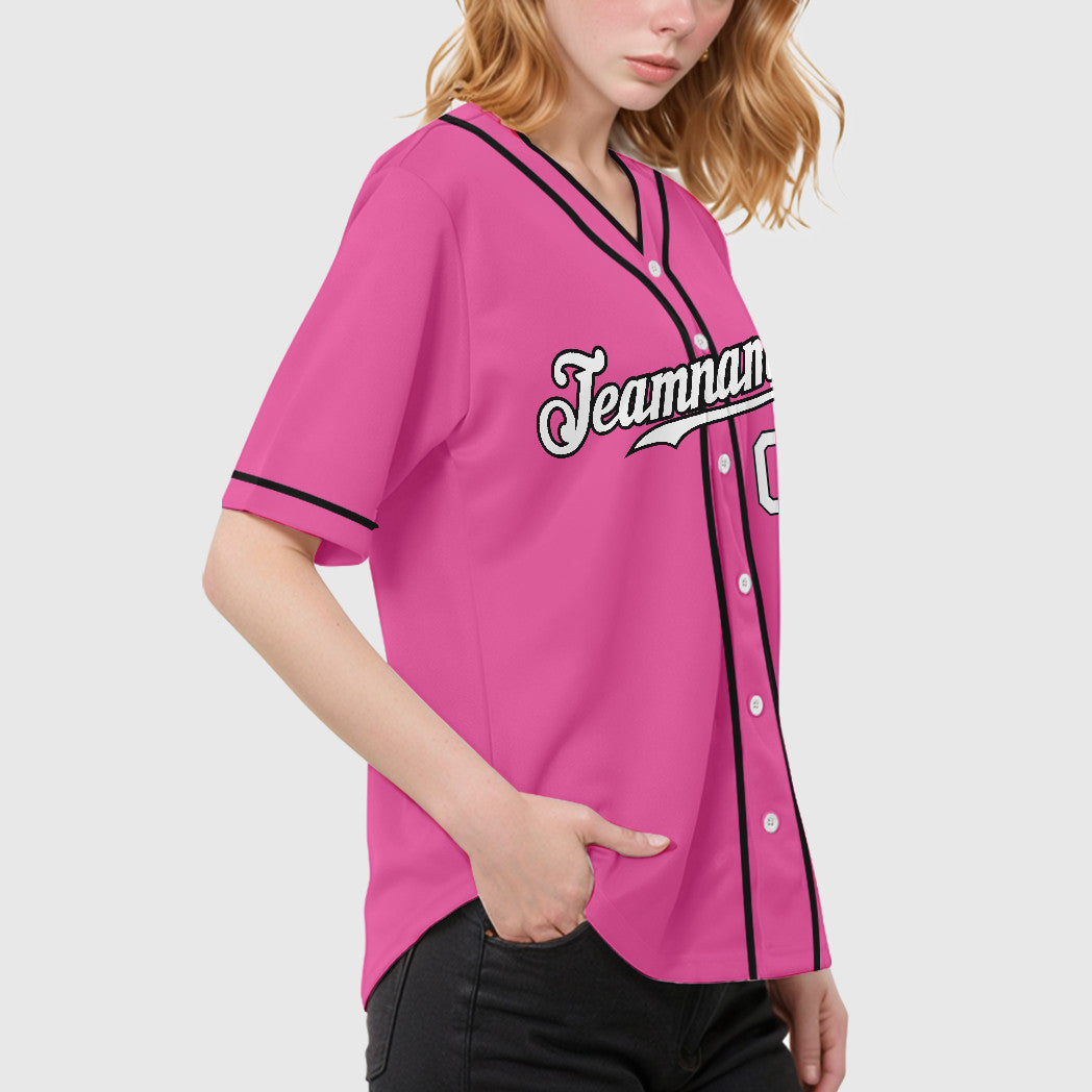 Custom Pink White-Black Piping Baseball Jersey