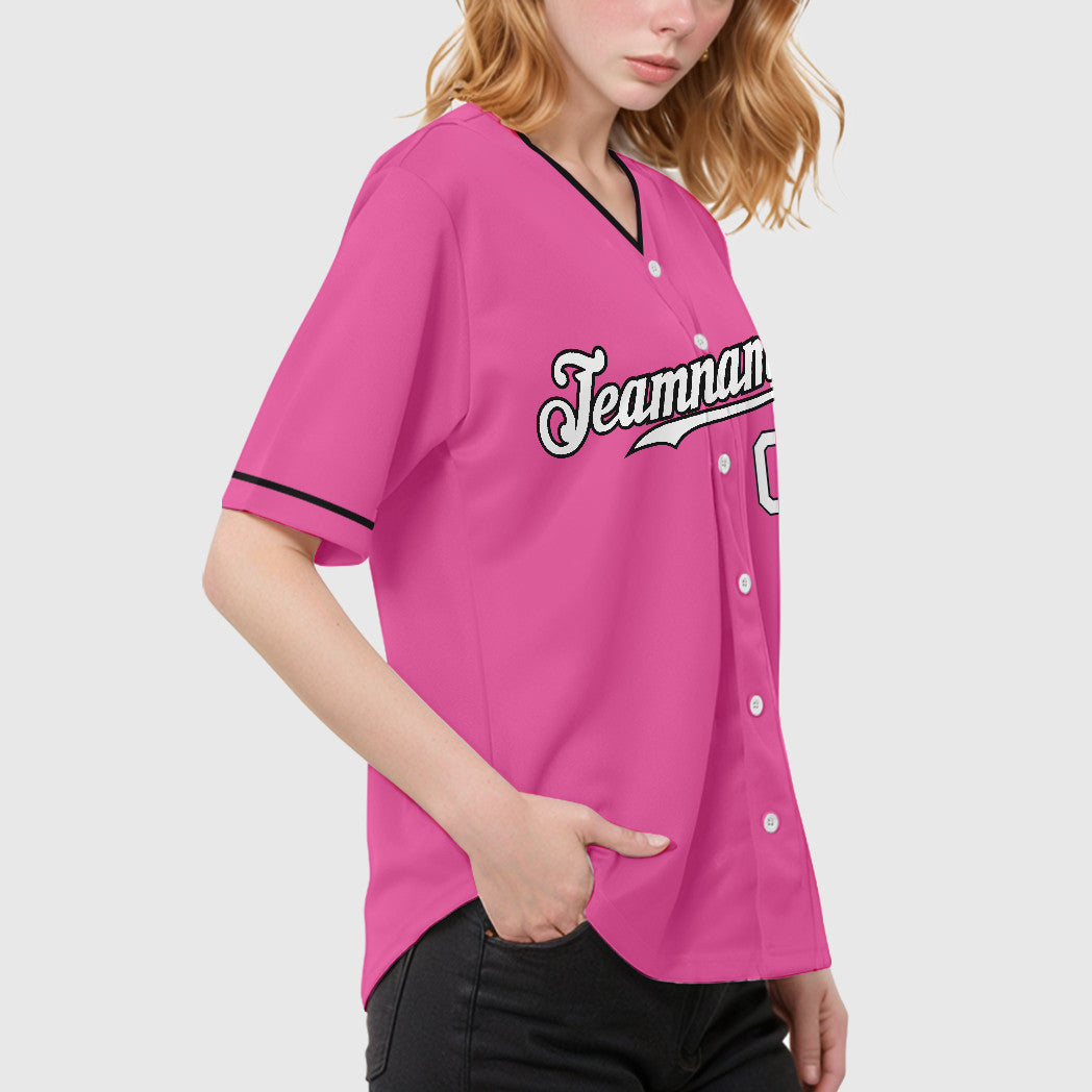 Custom Pink White-Black Collar Sleeve Baseball Jersey