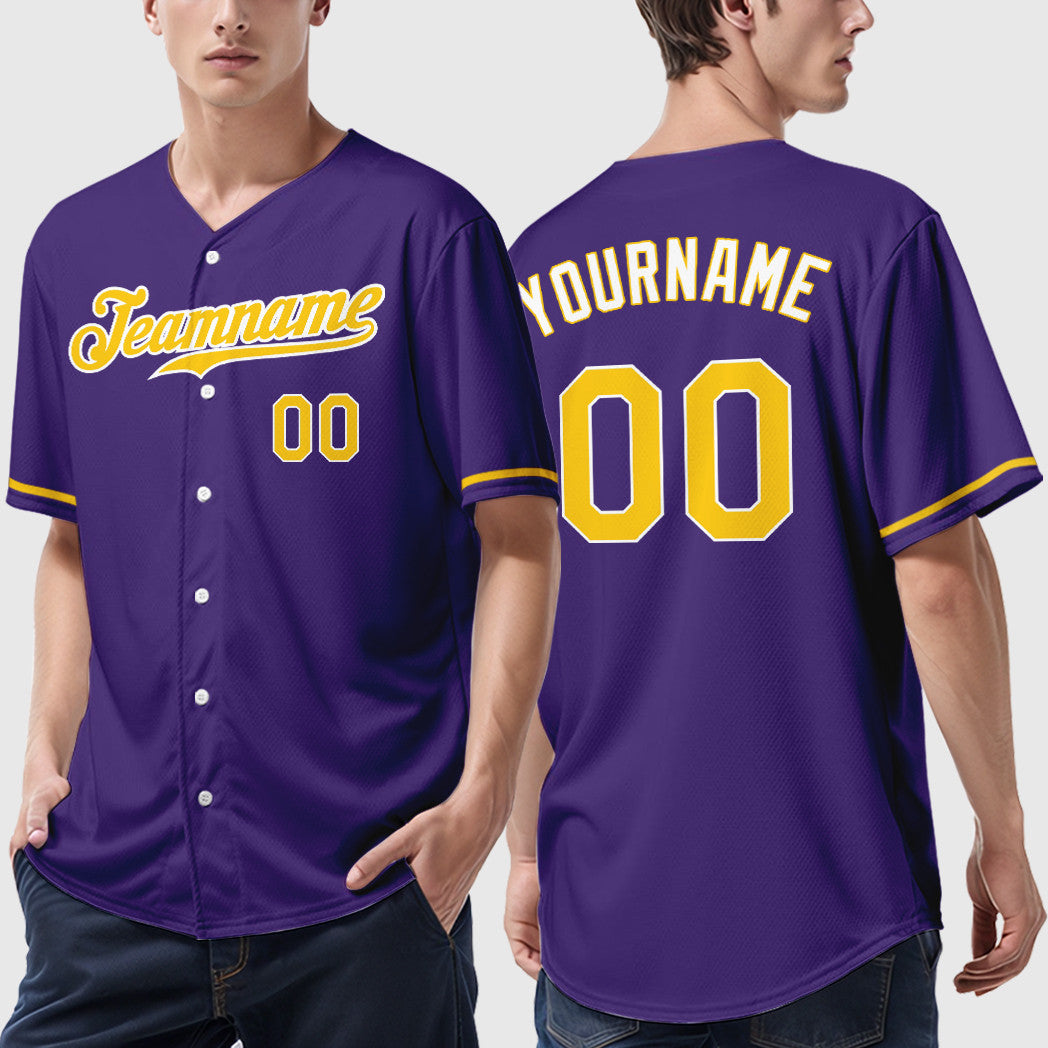 Custom Purple Gold-White Baseball Jersey