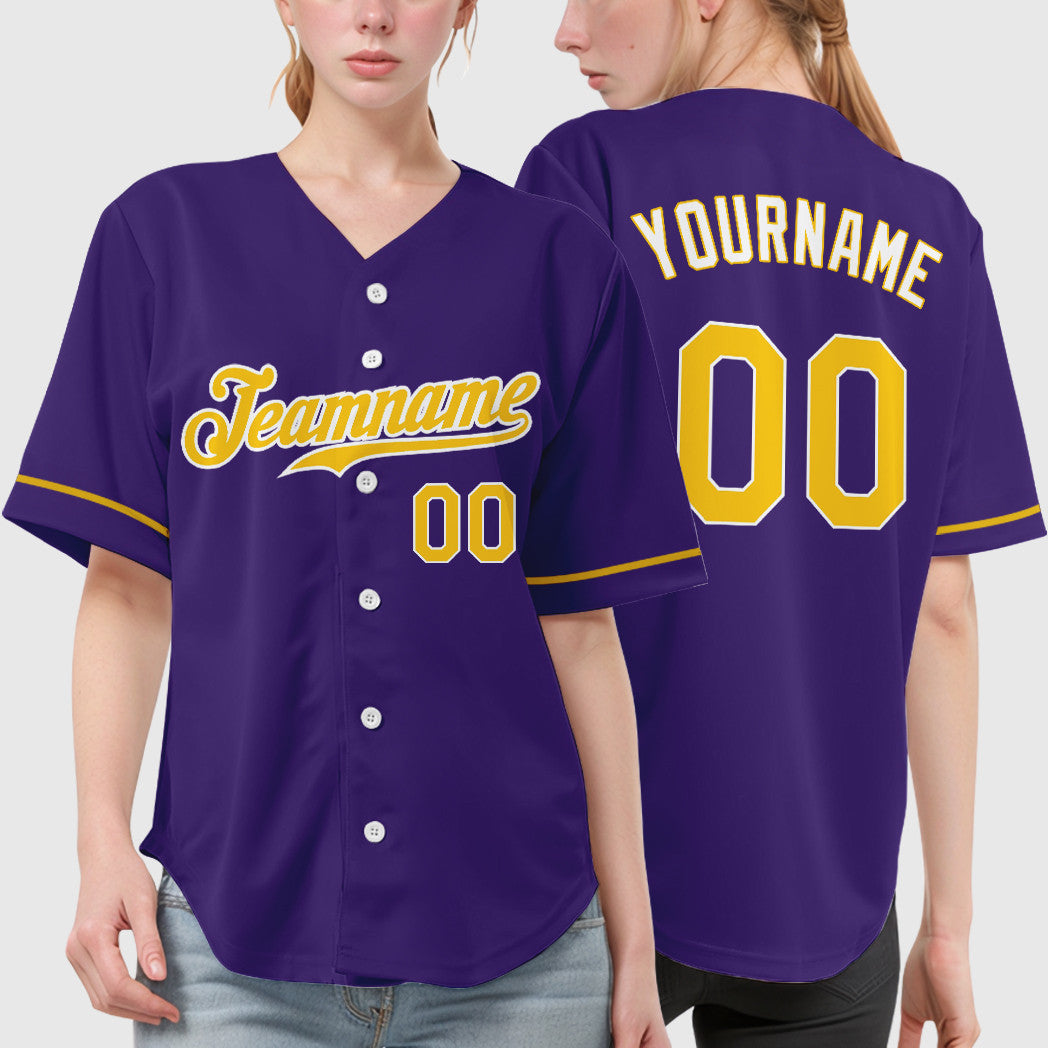 Custom Purple Gold-White Baseball Jersey