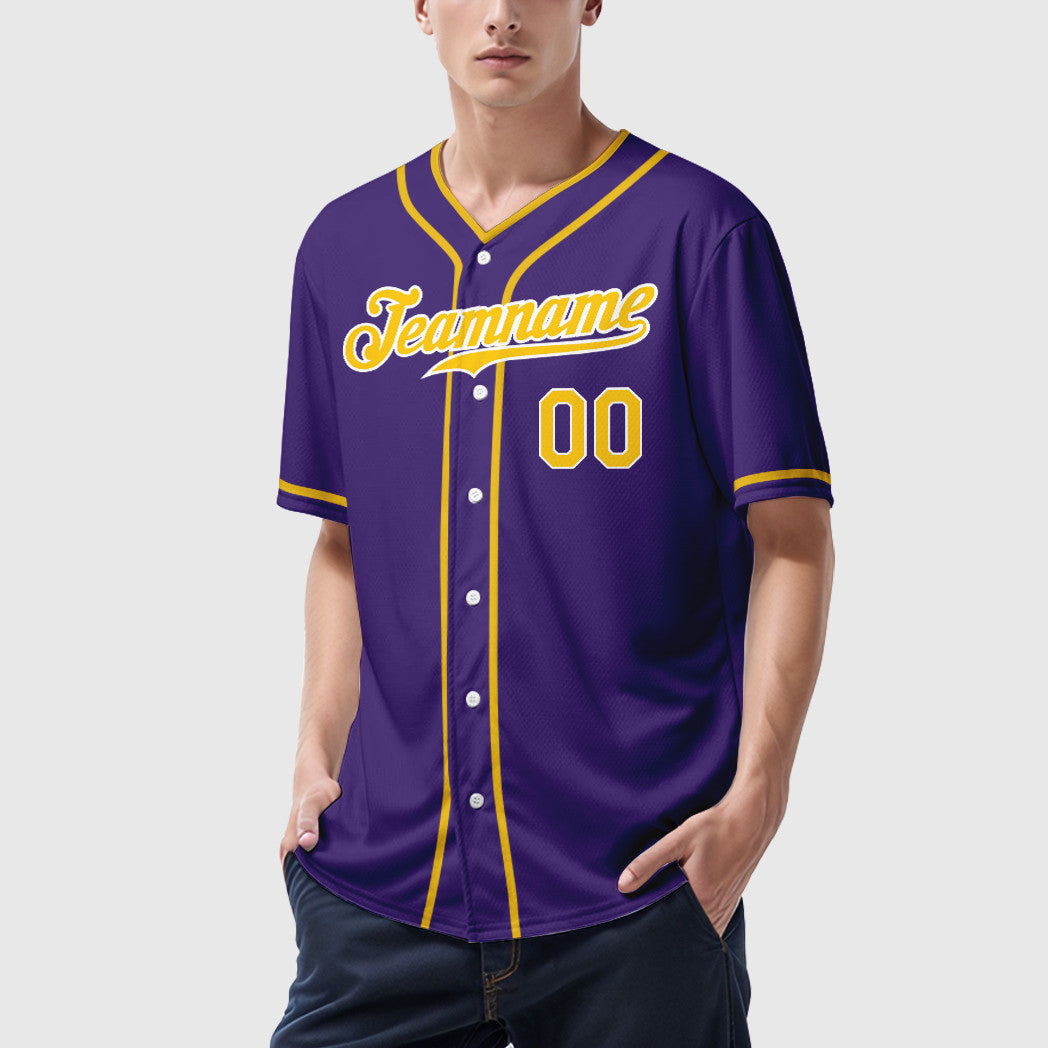 Custom Purple Gold-White Piping Baseball Jersey