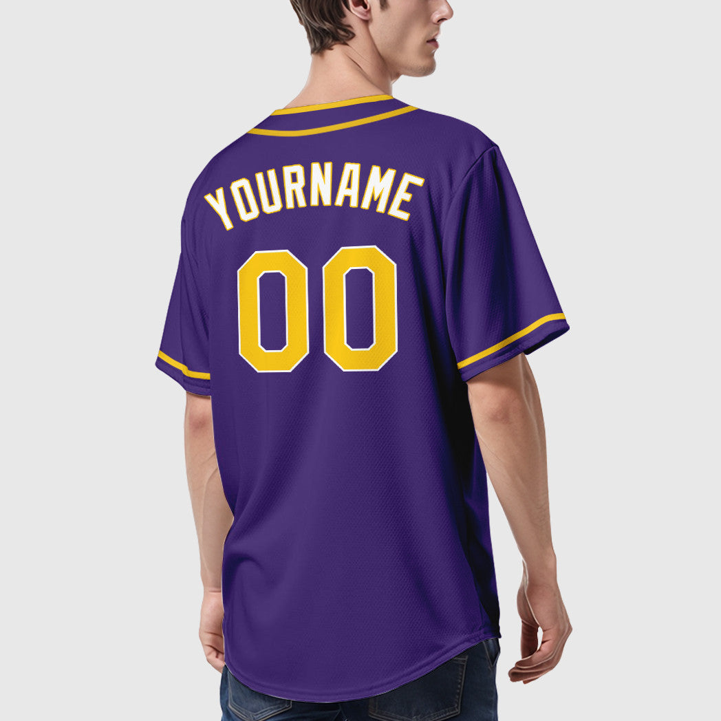 Custom Purple Gold-White Piping Baseball Jersey