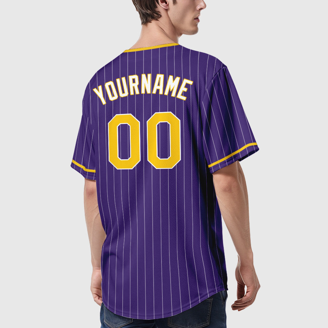 Custom Purple Gold-White Pinstripe Baseball Jersey