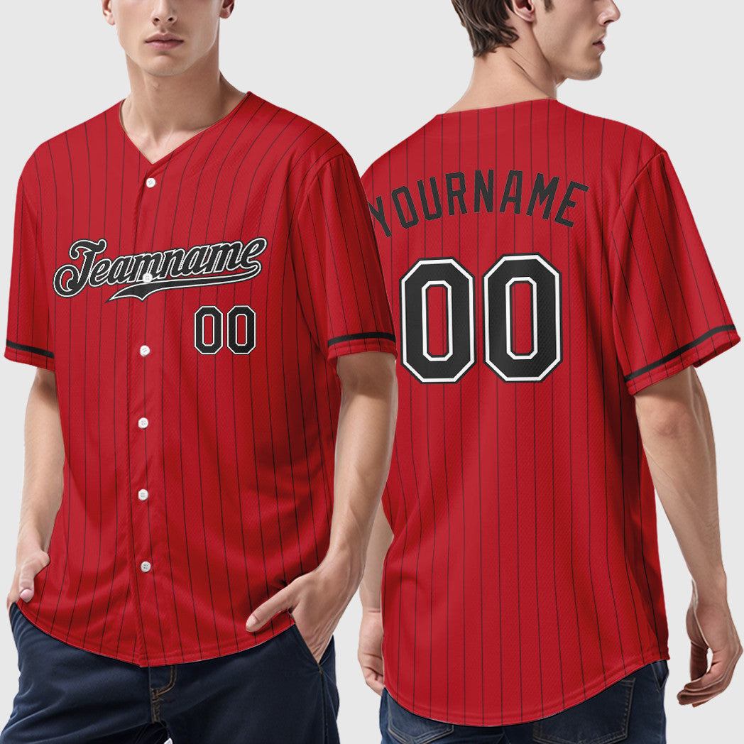 Custom Red Black-White Baseball Jersey