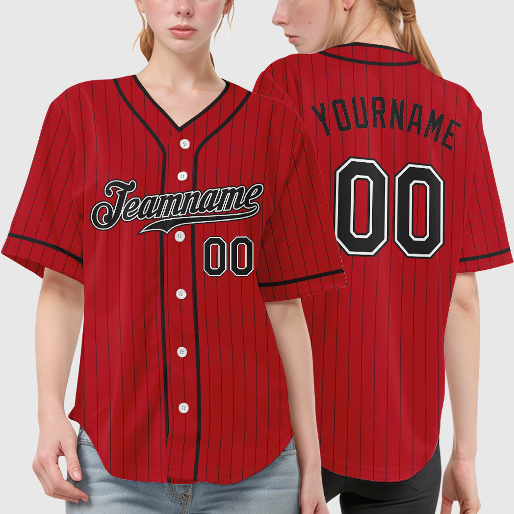 Custom Red Black-White Piping Baseball Jersey