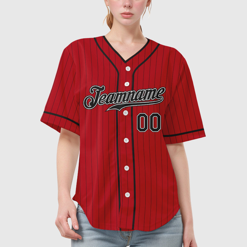 Custom Red Black-White Piping Baseball Jersey