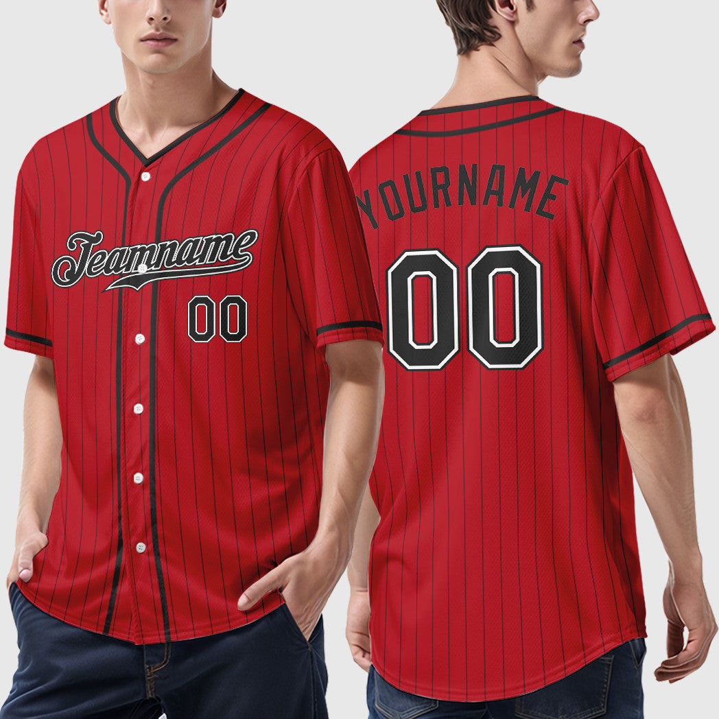 Custom Red Black-White Piping Baseball Jersey