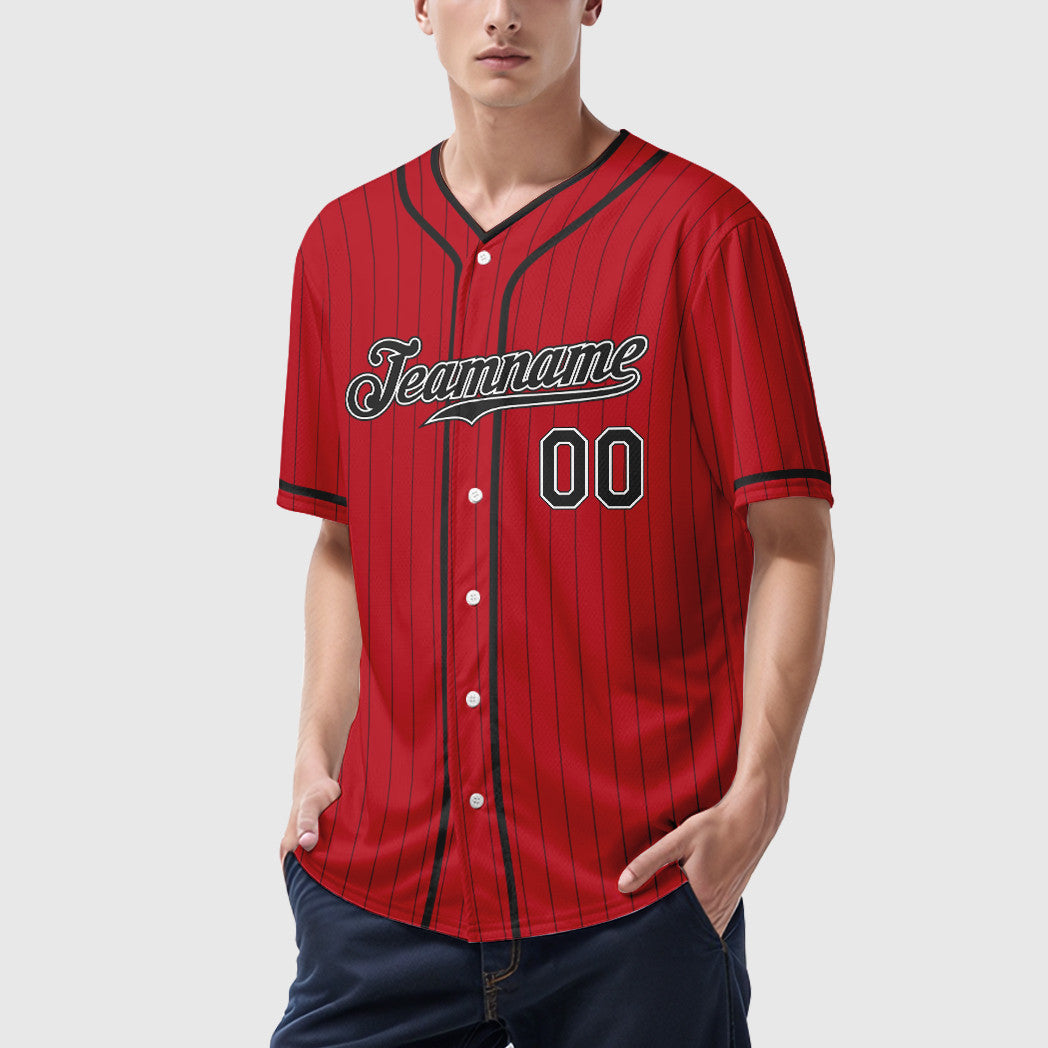 Custom Red Black-White Piping Baseball Jersey