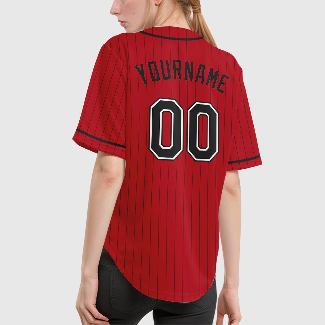 Custom Red Black-White Piping Pinstripe Baseball Jersey