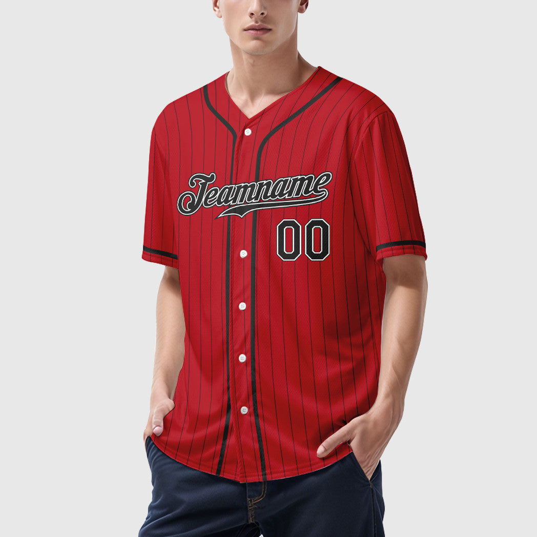 Custom Red Black-White Piping Pinstripe Baseball Jersey
