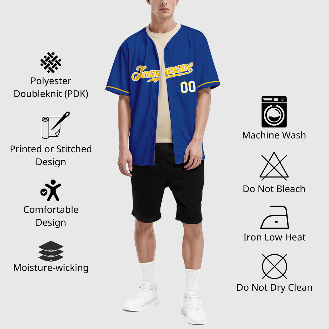 Custom Royal Gold-White Baseball Jersey