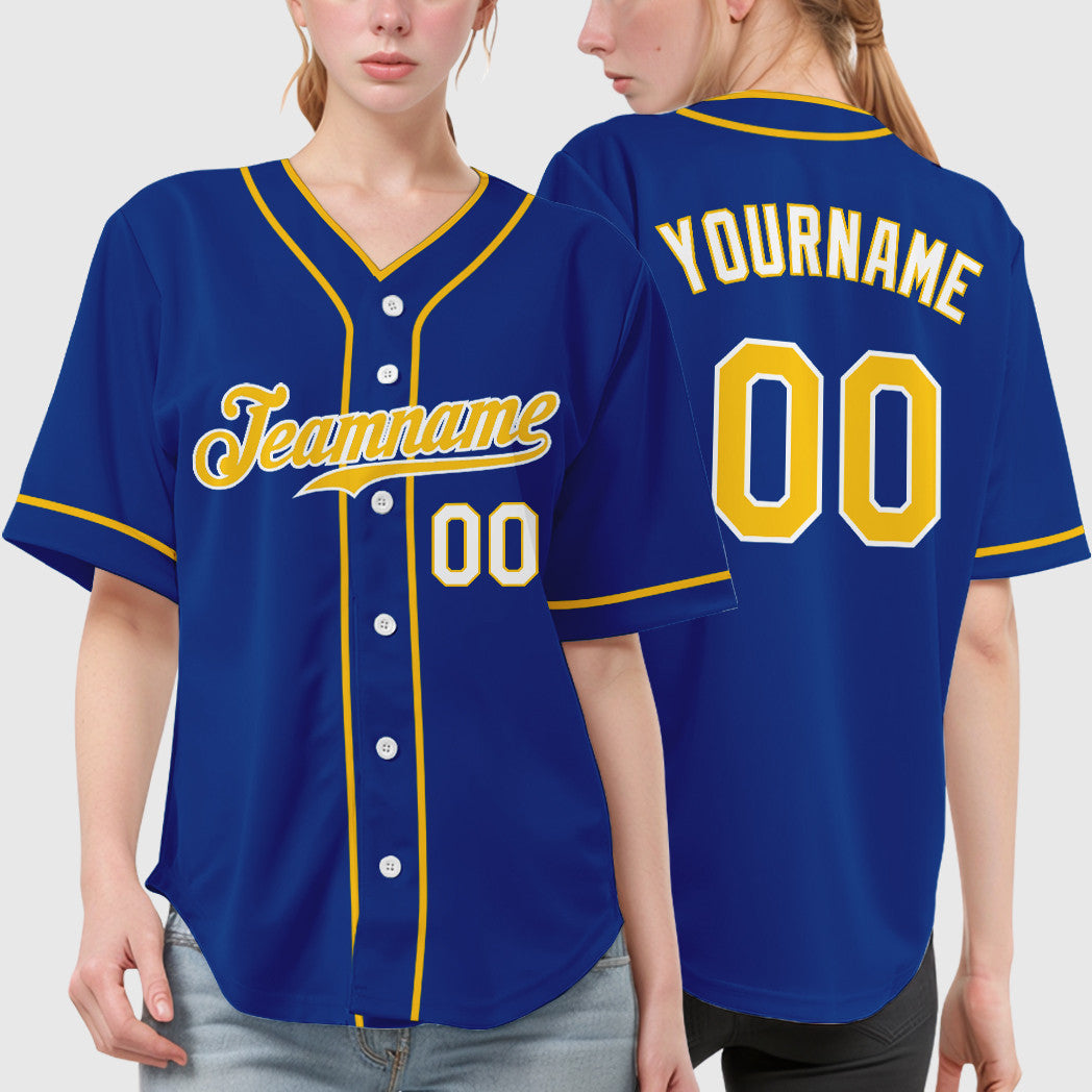 Custom Royal Gold-White Piping Baseball Jersey