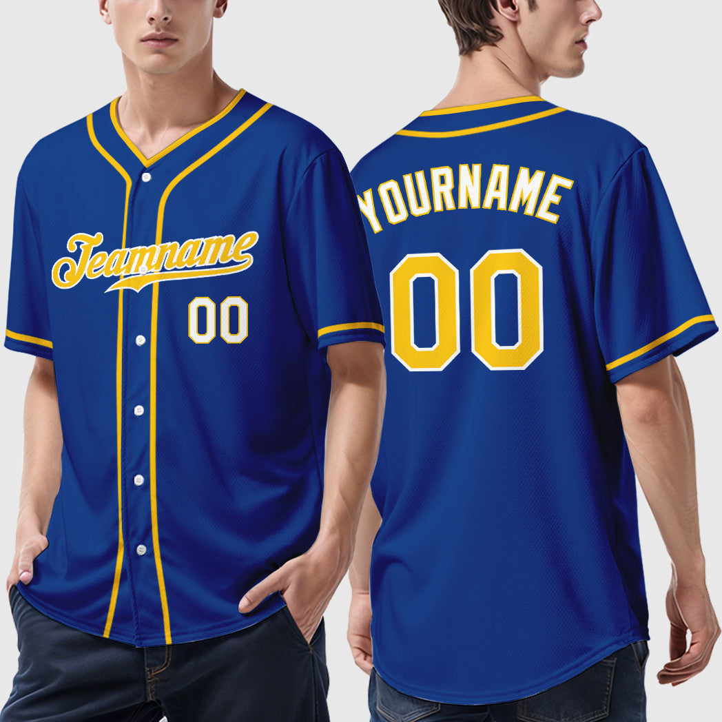 Custom Royal Gold-White Piping Baseball Jersey