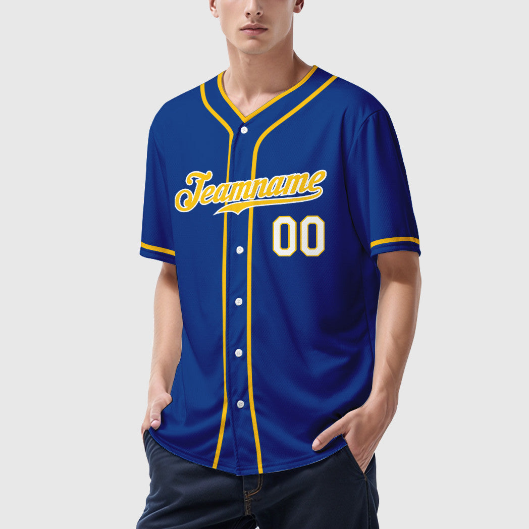 Custom Royal Gold-White Piping Baseball Jersey