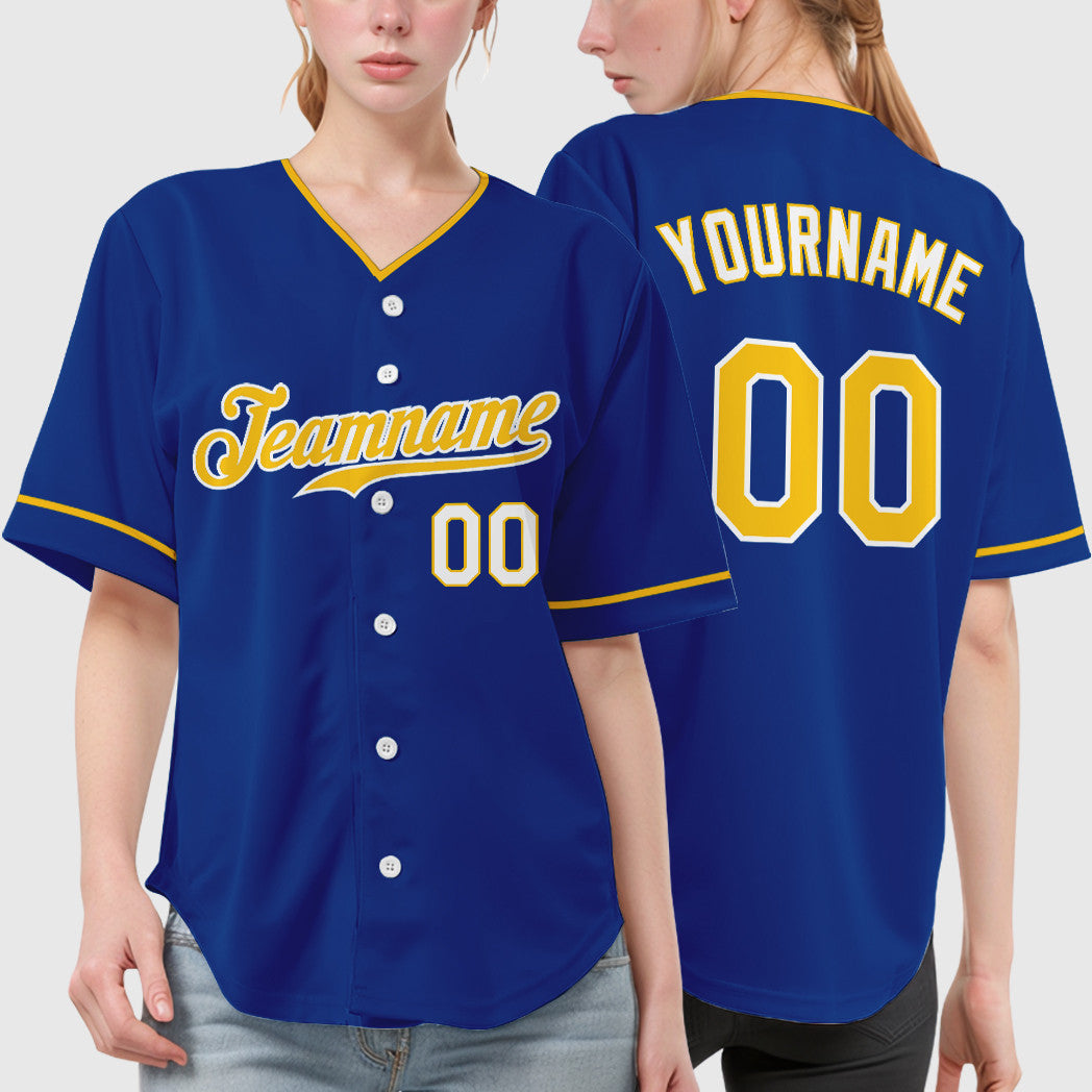 Custom Royal Gold-White Collar Sleeve Baseball Jersey