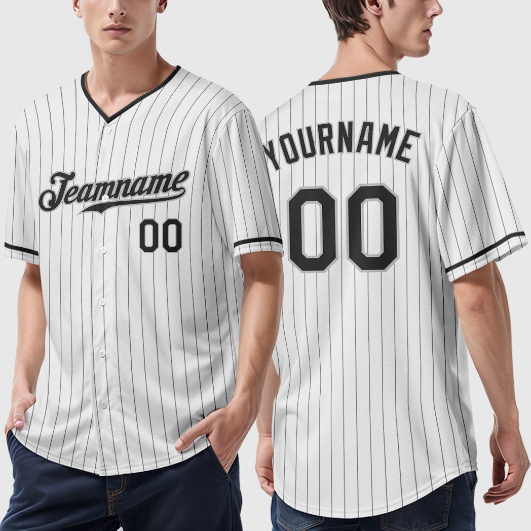 Custom Royal Black-White Pinstripe Baseball Jersey