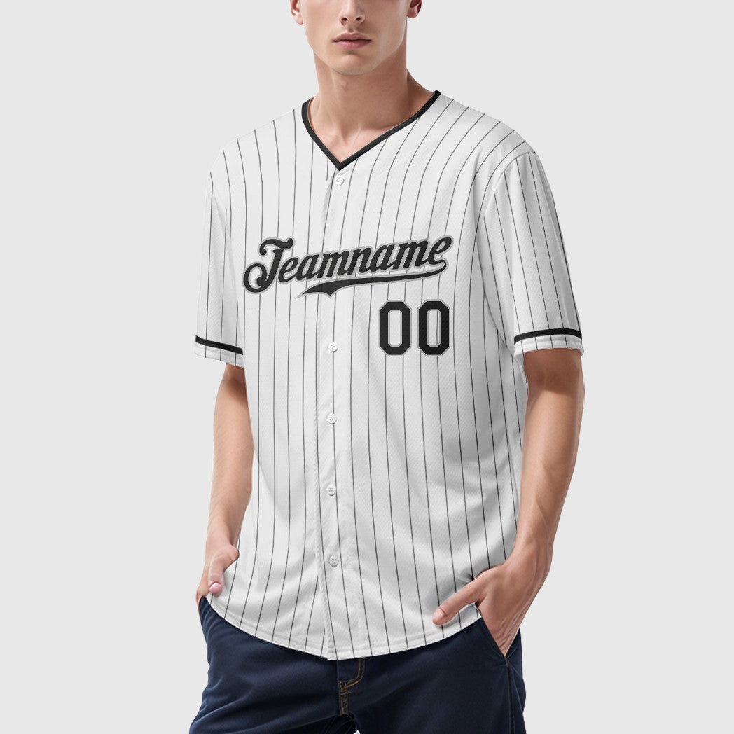 Custom Royal Black-White Pinstripe Baseball Jersey