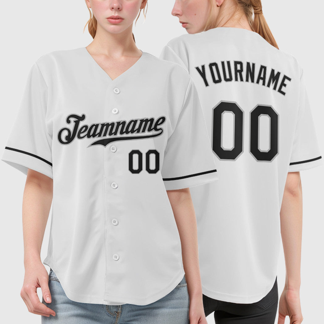 Custom White Black-Gray Baseball Jersey