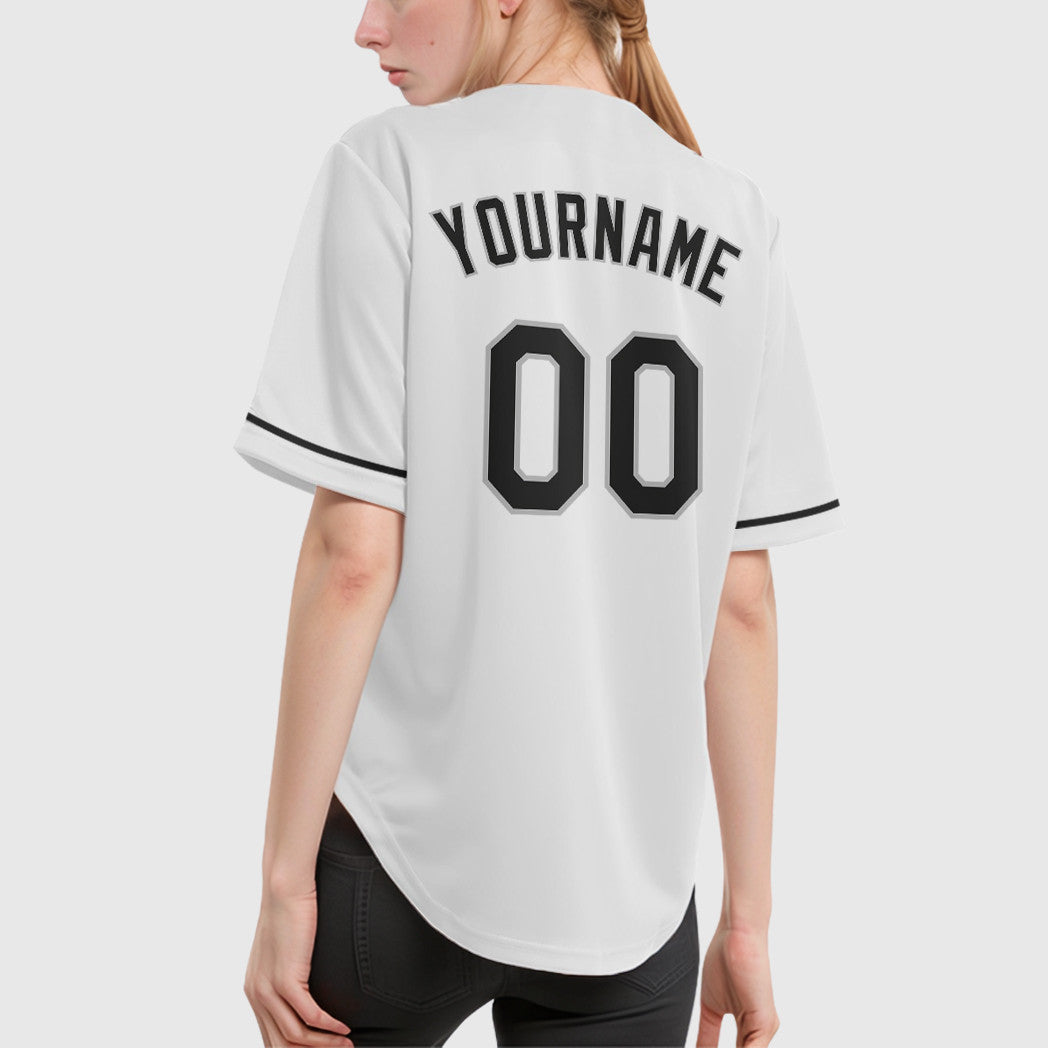 Custom White Black-Gray Baseball Jersey