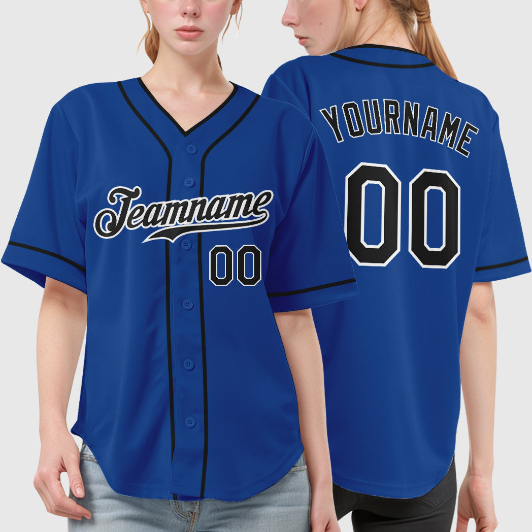 Custom Royal Black-White Piping Baseball Jersey
