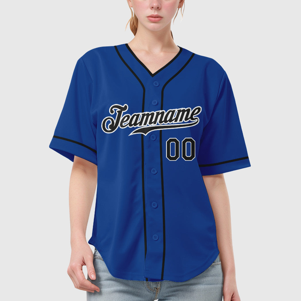 Custom Royal Black-White Piping Baseball Jersey