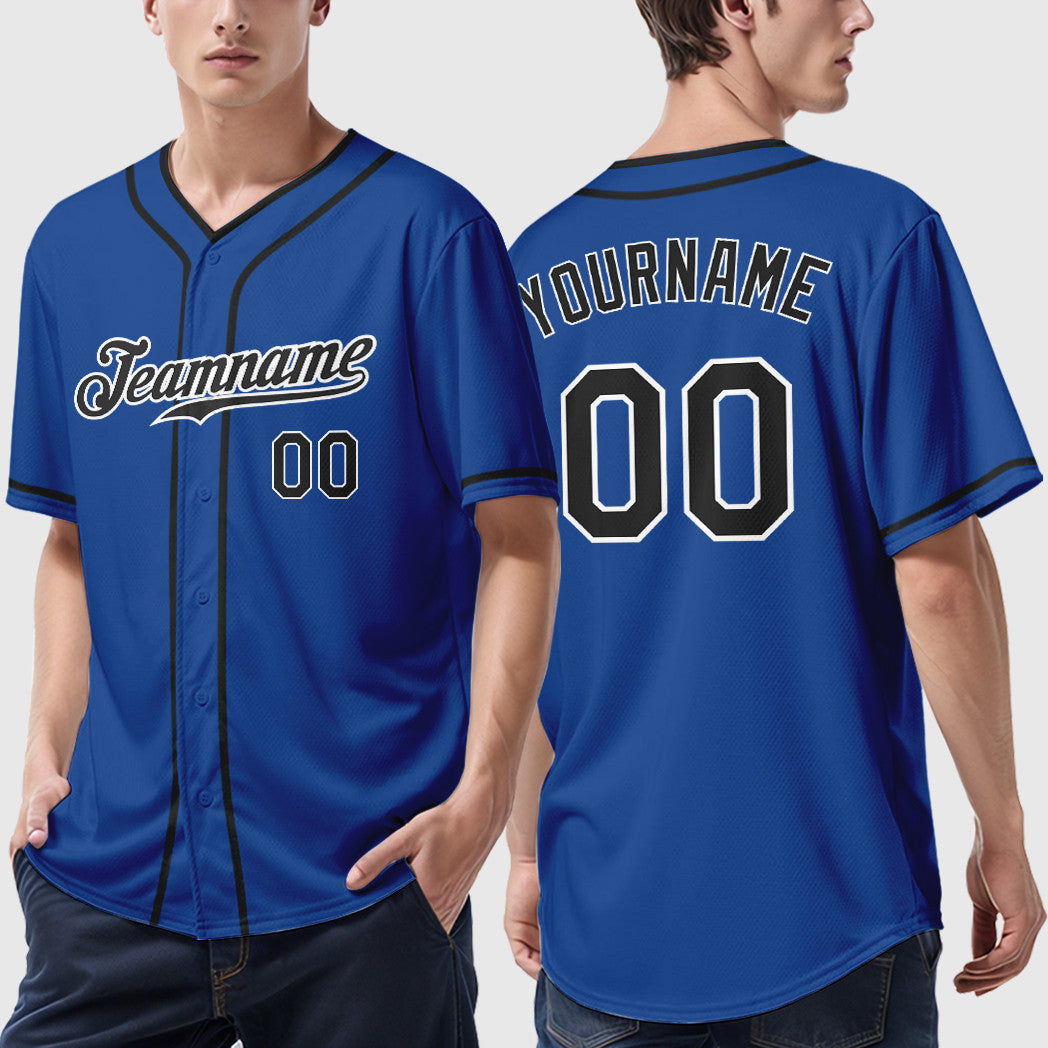 Custom Royal Black-White Piping Baseball Jersey